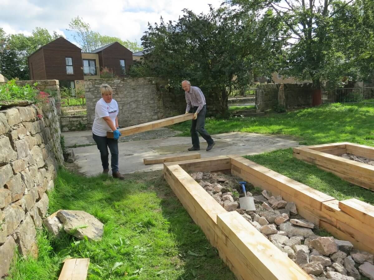 Constructing the raised beds at the Triangle