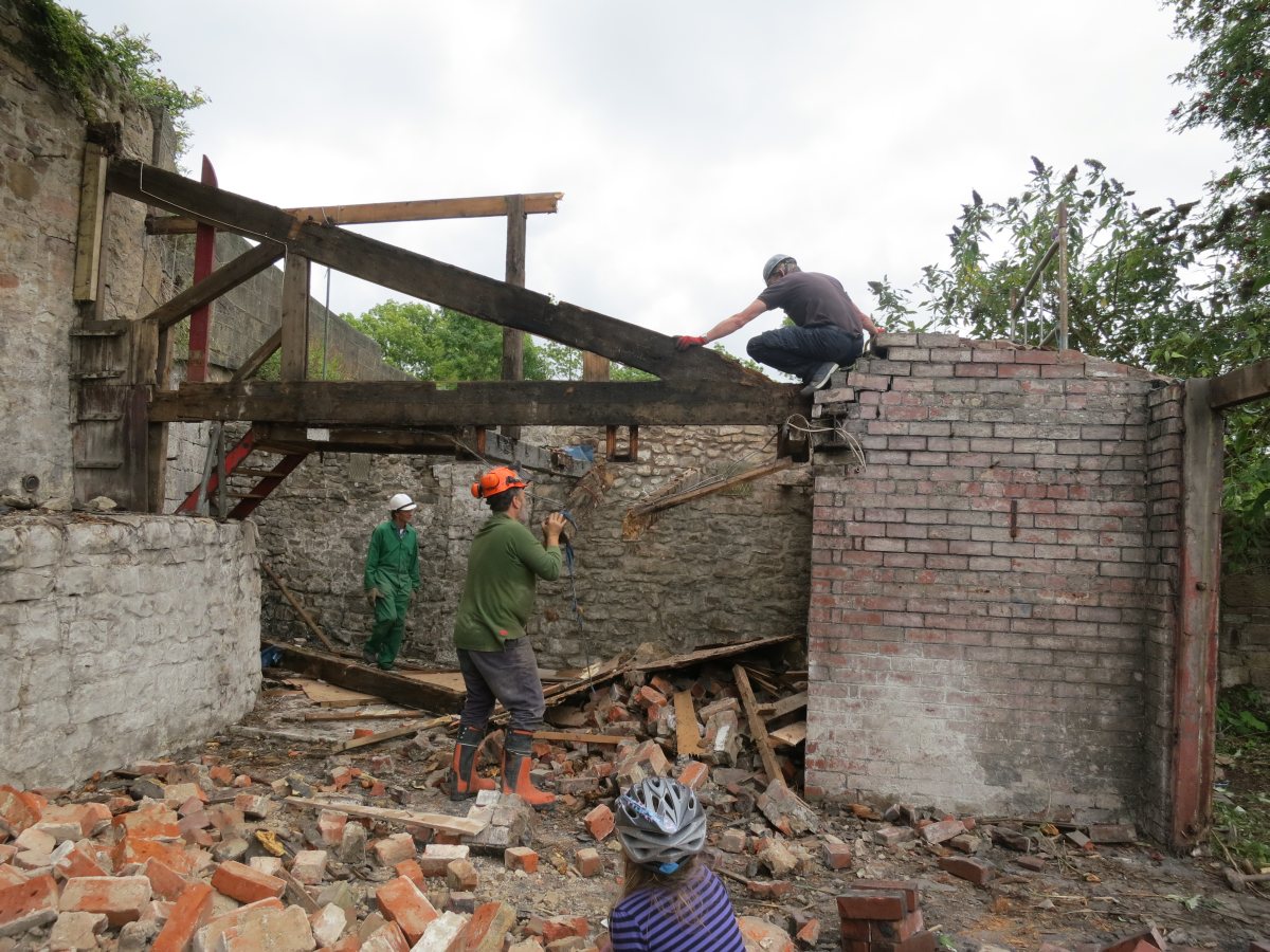 Demolition of Triangle lean-tos in August 2014