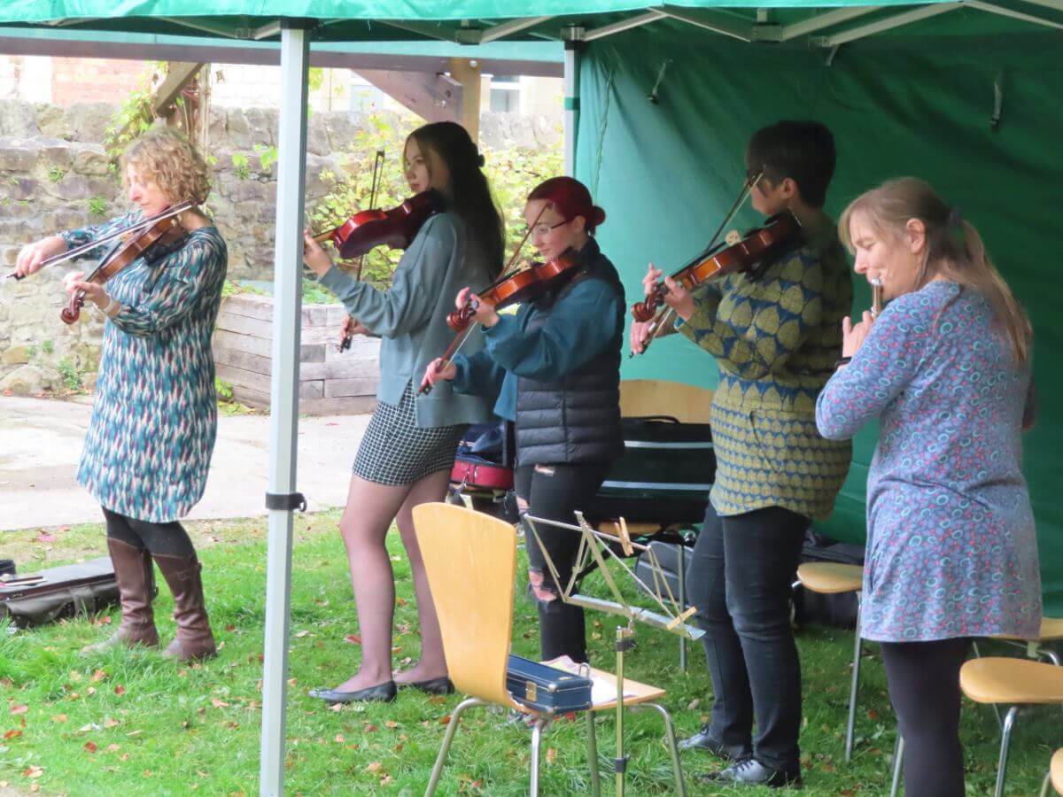 Musicians playing at the Triangle during the October 2022 music festival