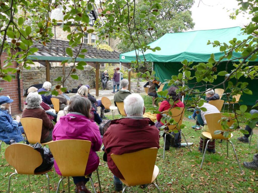 Musicians playing at the Triangle during the October 2022 music festival