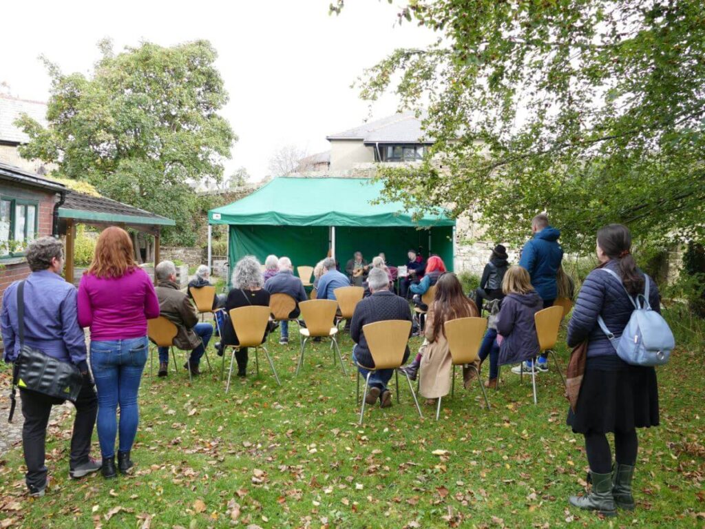 Musicians playing at the Triangle during the October 2022 music festival