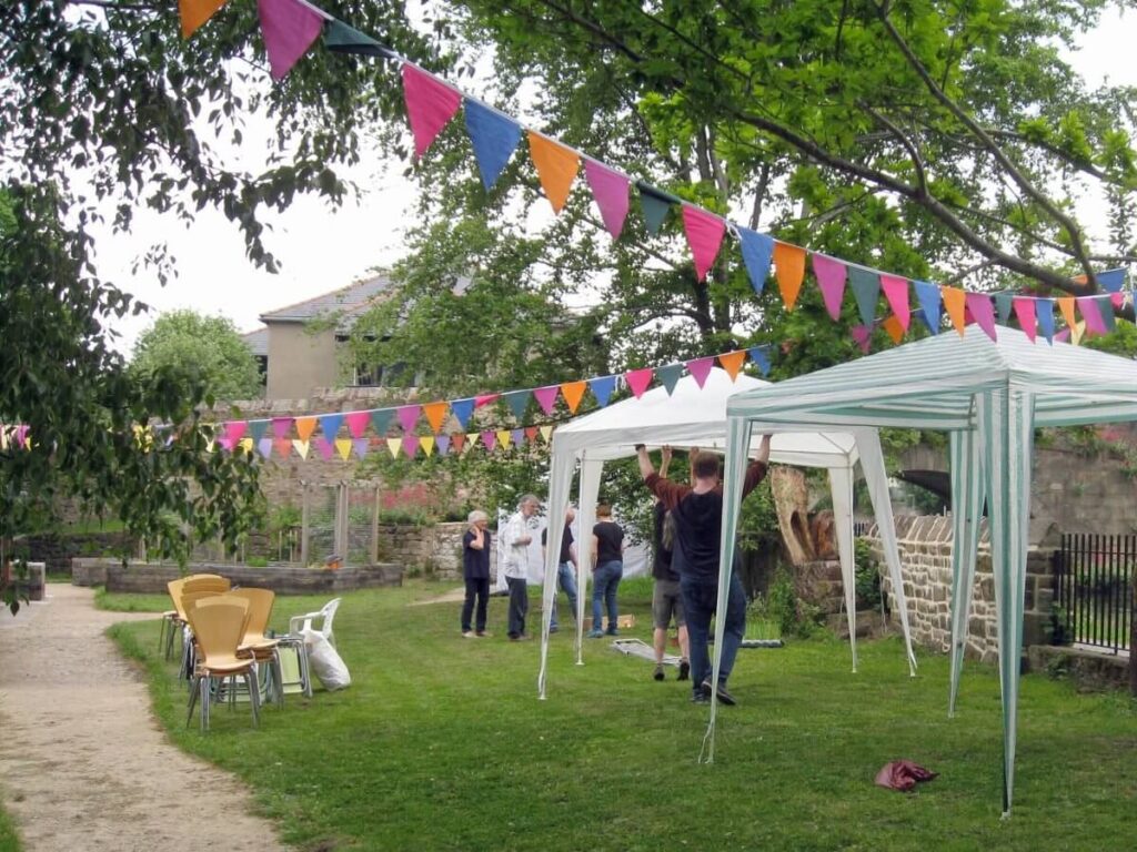 Scene with people attending the Spring Fair at the Triangle