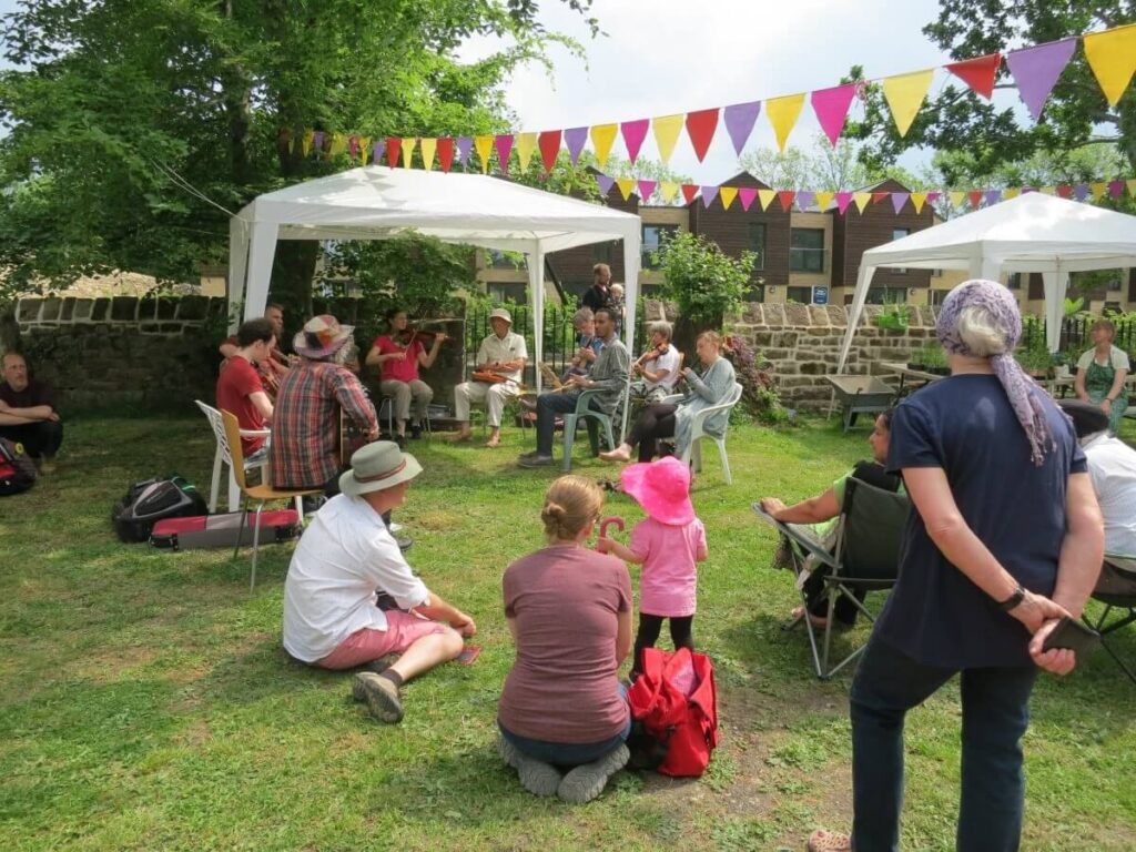 Scene with people attending the Spring Fair at the Triangle