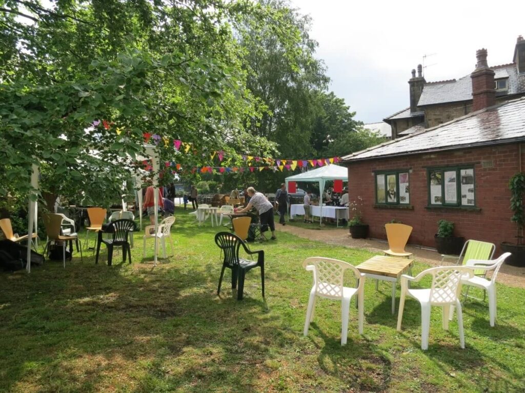 Scene with people attending the Spring Fair at the Triangle