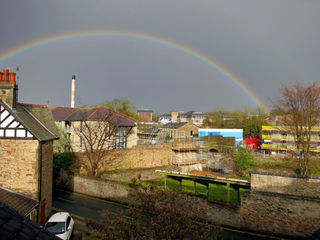 A rainbow over the city