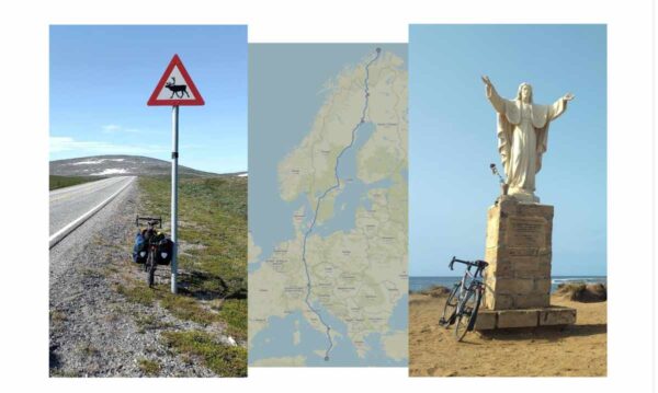 Photomontage with 3 photographs from Alan Marsden's bicycle trip